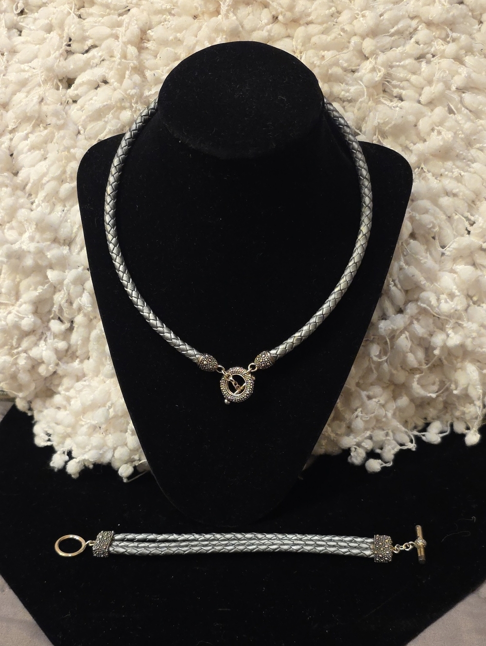 Michael Dawkins Starry Night Grey Braided Leather Toggle Necklace & Bracelet Set